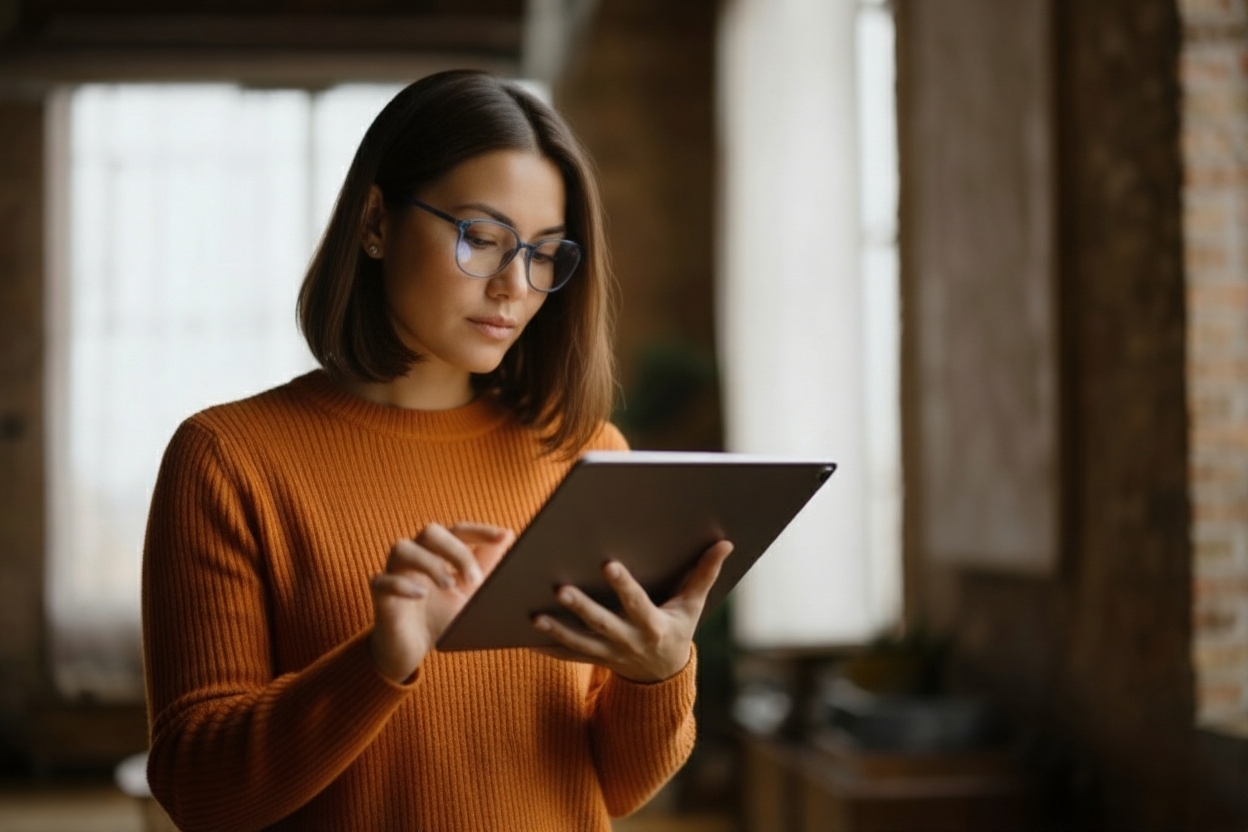 Woman viewing lab test results on tablet